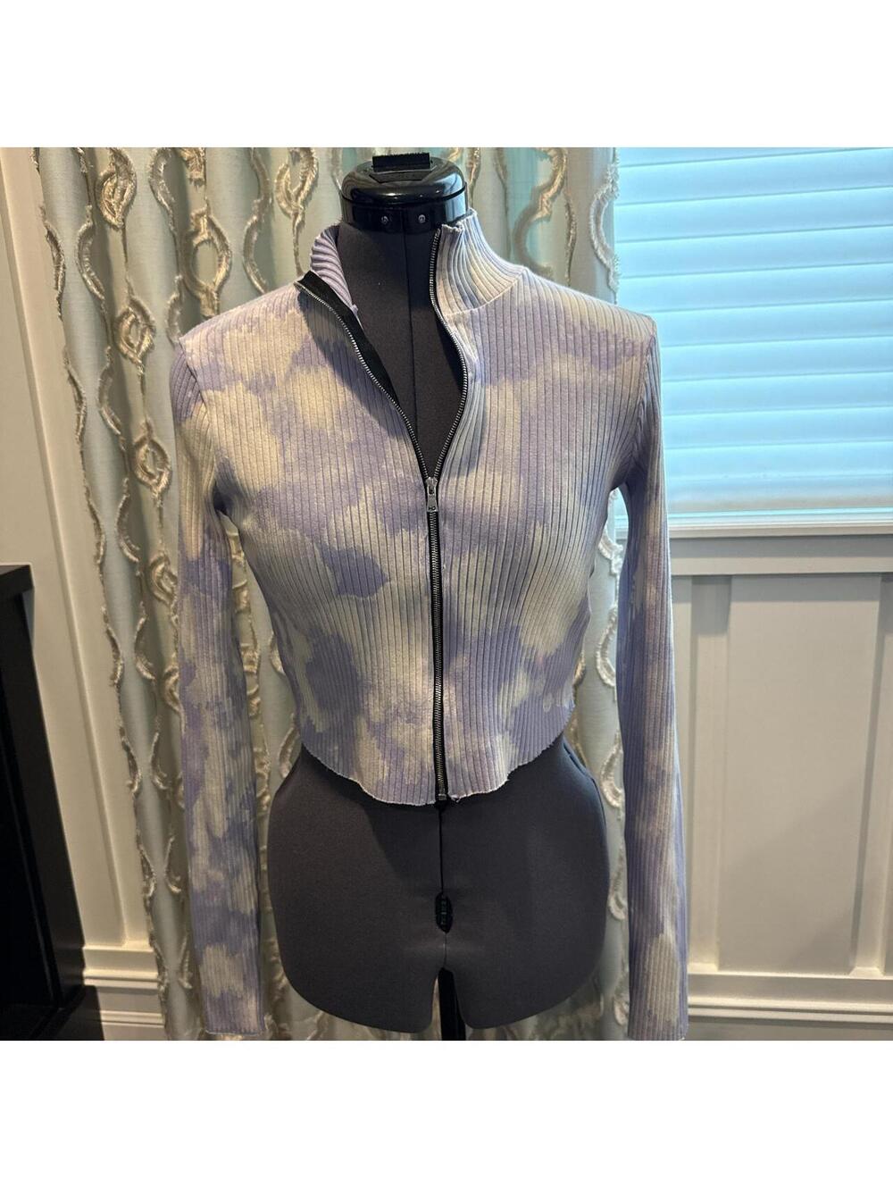 Cotton Citizen Women's Tie-Dye Ribbed Zip-Up Crop Top Jacket Large